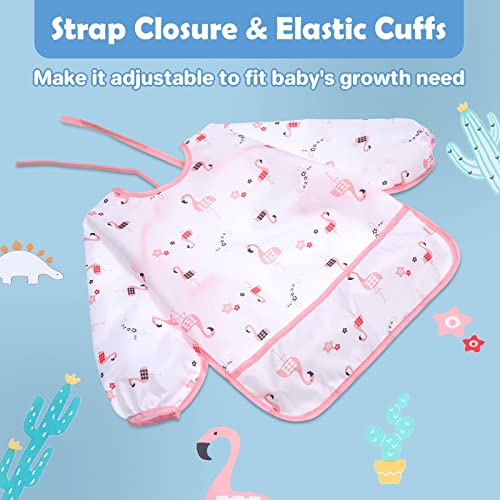 Lictin Baby Bibs with Sleeves, 5 Pcs Waterproof Long Sleeve Bib Unisex Feeding Bibs Apron for Infant Toddler 0-24 Months