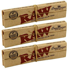 3 X Raw Classic Connoisseur Kingsize Slim Skin Rolling Papers with Roach Tips