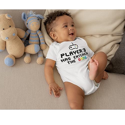 ART HUSTLE Player 3 Has Entered The Game Short Sleeve Bodysuit/Baby Grow for Baby Boy Or Girl (White, 3-6m)