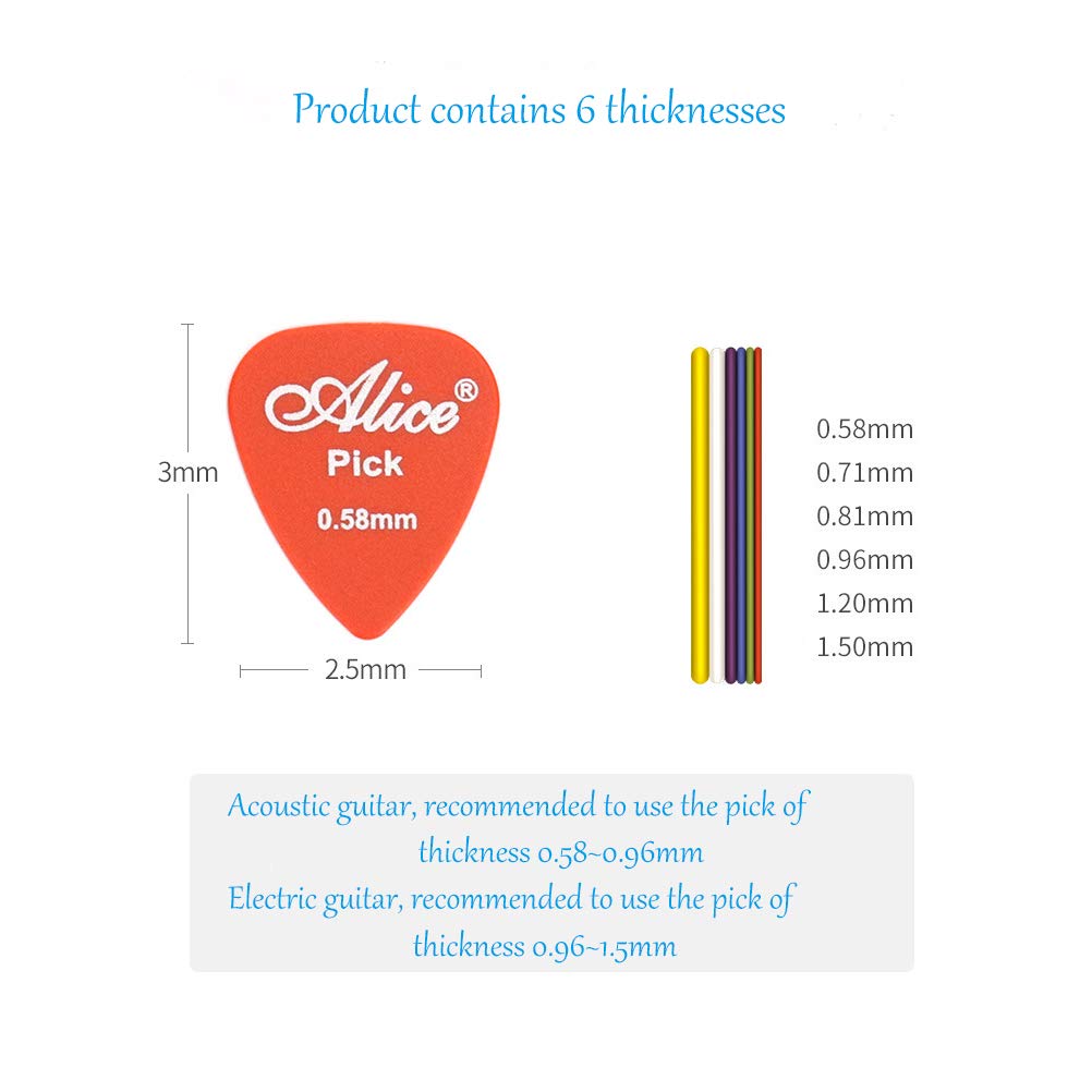 Guitar Picks,40 Pack Guitar Plectrums for Your Electric Acoustic or Bass Guitar Plectrum Pick Including 0.58mm 0.71mm 0.81mm 0.96mm 1.2mm 1.5mm