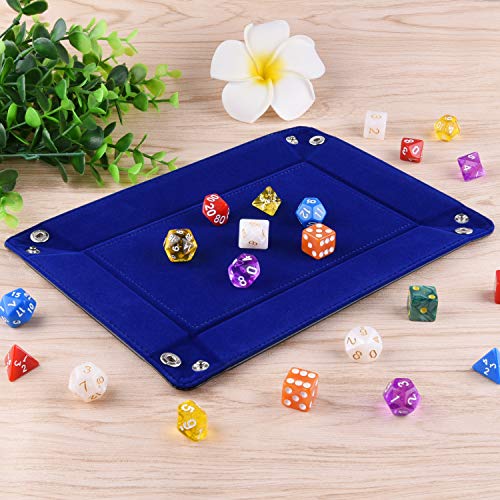 SIQUK Double Sided Dice Tray, Folding Rectangle PU Leather and Dark Blue Velvet Dice Holder for Dungeons and Dragons RPG Dice Gaming D&D and Other Table Games