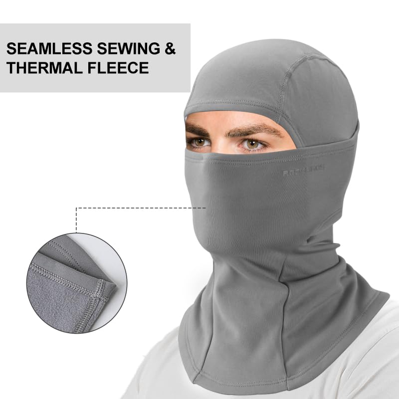 ROCKBROS Ski Mask Cycling Balaclava Windproof, Thermal Neck Gaiter Soft Full-mask Polar Fleece Headwear 4 Colors for Autumn Winter Skating, Skiing, Running, Cycling Light Grey