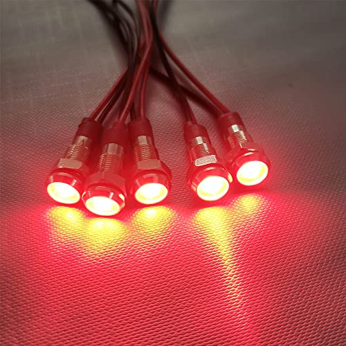 Gebildet 5pcs 6mm 3V-4.5V-5V-6V-7.5V-9VDC Waterproof Signal Lamp with Wire, LED Metal Indicator Light Energy Saving(Red)