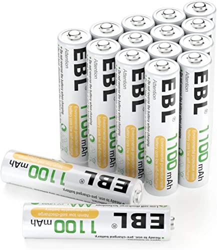 EBL Rechargeable AAA Batteries 1100mAh (16-Counts) High Capacity Performance Ni-MH AAA Batteries with Two Storage Cases