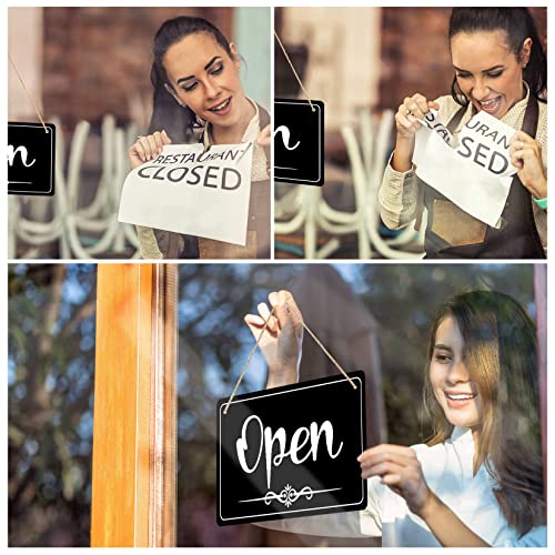 Open Signs for Business Double Sided Open Closed Sign Business Hours Sign Hanging Business Open Sign with Rope Hours of Operation Sign for Business Walls Window Shop Bar Hotel 12x8 inch