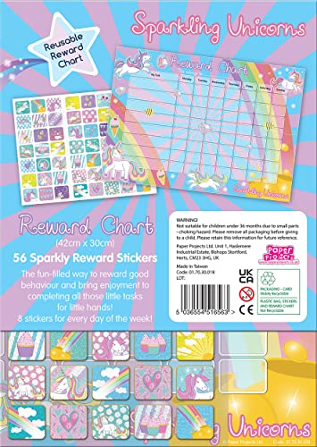 Paper Projects Sparkling Unicorns Reward Chart Includes 56 Sparkly Stickers, Chart is Wipe-Clean,29.7cm x 42cm