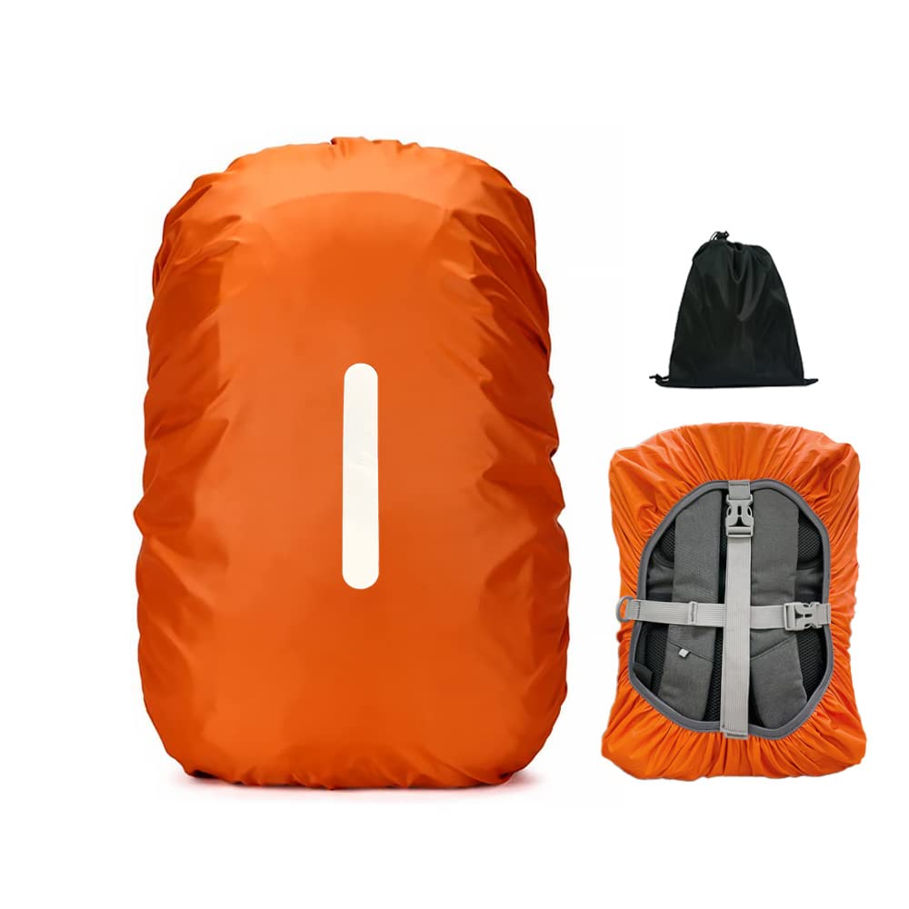 LICQIC Waterproof Rain Cover for Backpack, Reflective Rucksack Rain Cover for Outdoor, Hiking, Camping, Traveling, Cycling (Orange XL 60L-70L)