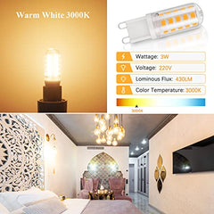 DiCUNO G9 LED Bulb Warm White 3000K, 3W, 30-40W Halogen Equivalent, 430LM, Not Dimmable, Energy Saving G9 LED Light Bulbs for Chandelier, Ceiling Lights, 6 Pcs