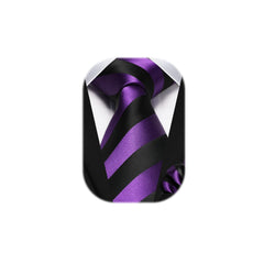 HISDERN Men's Striped Ties Purple Tie and Pocket Square Set Formal Classic Elegant Necktie & Handkerchief for Business Wedding Party