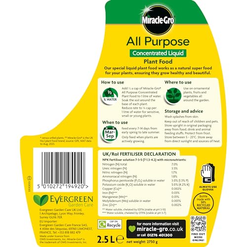 Miracle-Gro All Purpose Concentrated Liquid Plant Food, 2.5L