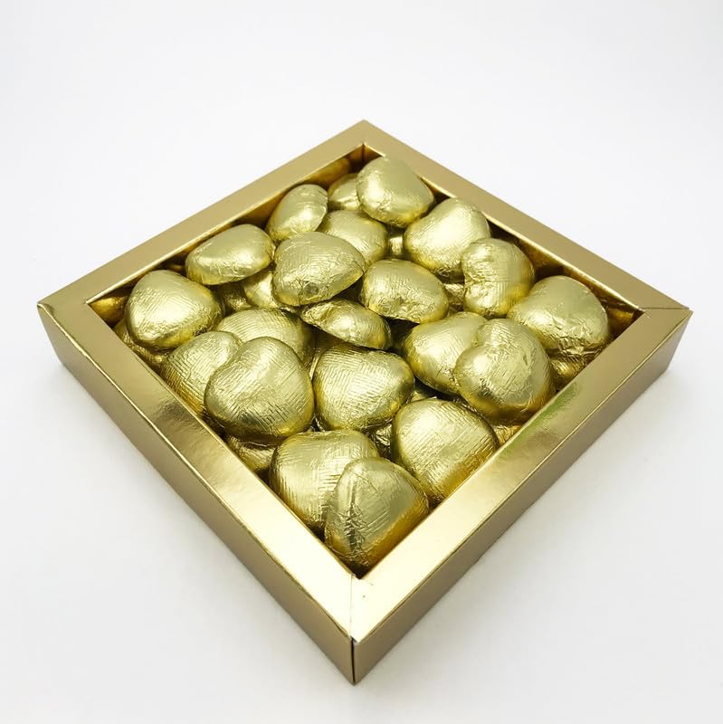 Luxury Milk Chocolate Hearts - For Wedding Favours, Anniversary, and Mothers Day - 20 Gold Hearts