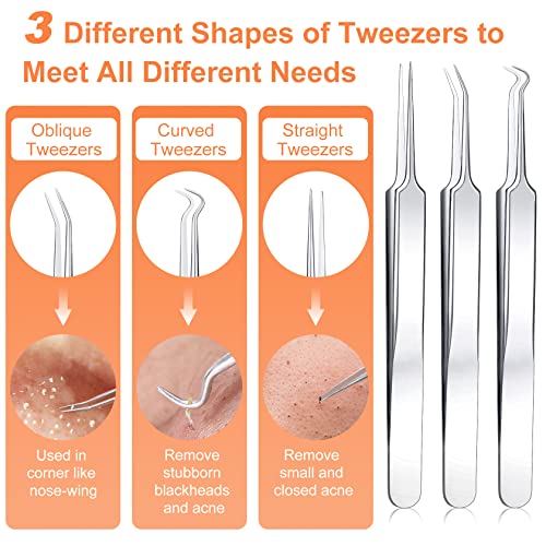 Blackhead Remover Tool Kit, IUMAKEVP 15 PCS Professional Stainless Steel Pimple Popper Comedone Extractor Tools for Removing Pimple, Blackheads, Zit on Face - Acne Removal Kit with Metal Case (Silver)