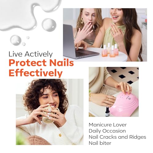 Modelones Nail Care 8 in one Ridge Filling Strengthener Treatment, Nail Polish Strengthener for Damaged and Weak Nails, Nail Hardener Extra Strong and Growth Smoothing Base Coat White Nail 15ml