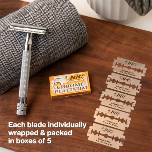 BIC Chrome Platinum Double Edge Safety Razor Disposable Single Blades (100 Pack)