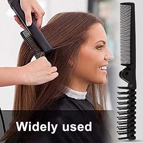 Folding Hair Brush and Comb, Plastic Portable Travel Hair Brush Pocket Hair Comb Double Headed Massage Hair Comb for Thick, Thin Hair (Black)