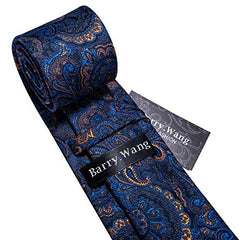 Barry.Wang Mens Tie Paisley Plaid Striped Floral Silky Necktie Pocket Square Cufflinks Clip Set Wedding Party Formal Business