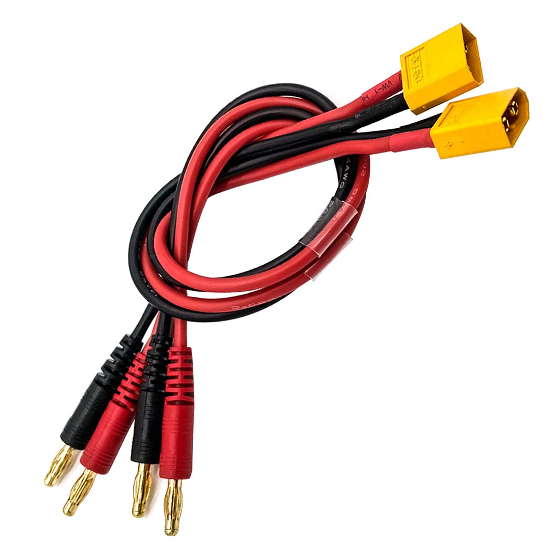 FLY RC XT60 Connector Plug -> 4mm Banana Plugs Battery Charge Lead Adapter Cable(pack of 2)