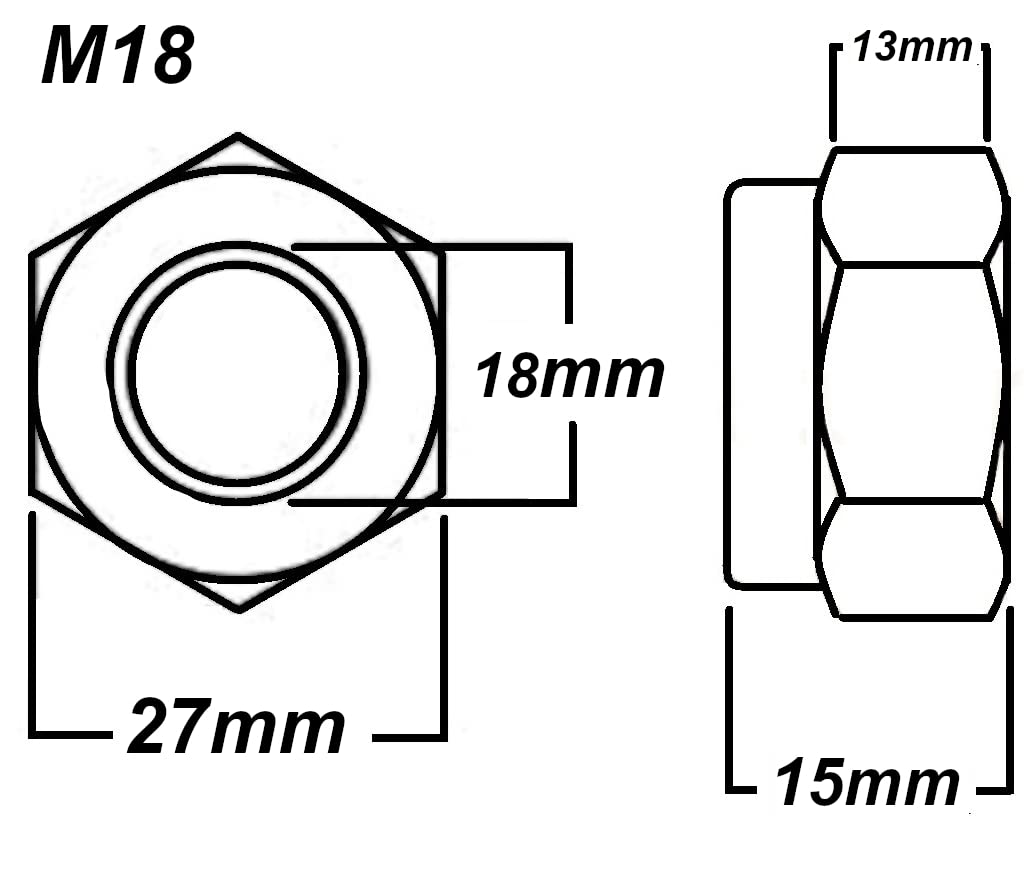 M18 Locking Nyloc Hex Nut 18mm Metal Steel Sheet Zinc Plated Nut Width 27mm Box of 4pcs