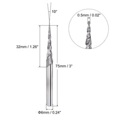 sourcing map Tapered Ball Nose End Mill, Uncoated Solid Carbide 2 Flute Spiral Milling Cutter, 0.25mm Radius, 0.5mm Diameter, 6mm Shank, 75mm Length, 10 Degree Angle