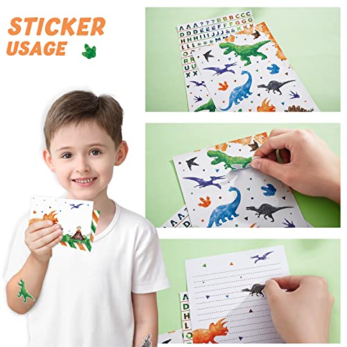 Watercolor Dinosaur Paper and Envelopes Set - 70PCS Stationery Paper for Kids Boys Christmas Birthday Gifts Stationery Letter Writing Set Envelopes Cards Stickers Ballpoint Pen Gift Box