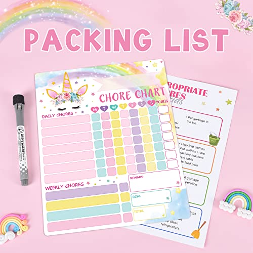 WERNNSAI Unicorn Chore Chart - Magnetic Reward Chart for Girls Kids Good Behavior Chart with 1 Marker Reusable Dry Erase Responsibility Charts for Fridge Home School Supplies