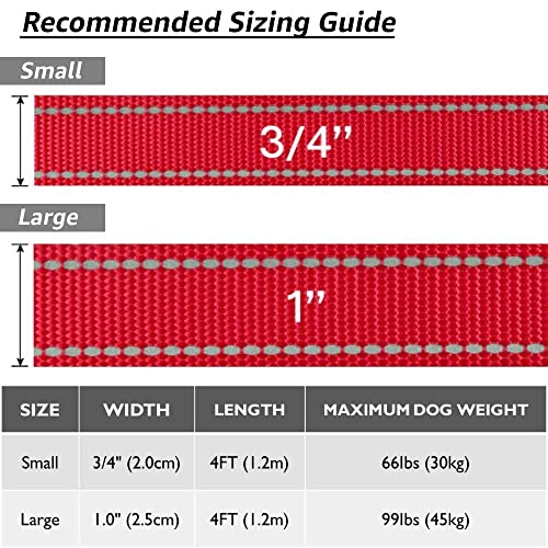 Beshine Padded Handle Dog Lead, 1.2m x 2.5cm Durable Reflective Nylon Dog Leash for Large, Medium Dogs, Red