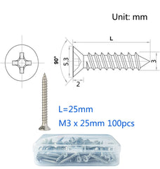 M3 Stainless Steel Self Tapping Screws,50pcs M3x30mm Phillips Flat Head Wood Srews DIY Woodworking Screws with Box (M3 X 30 50 PCS)