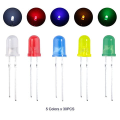 ELEGOO 3m and 5m Diffused and Clear Assorted LED Kit 5 Colors, Pack of 600 (3mm and 5mm 5 Colors) for Arduino