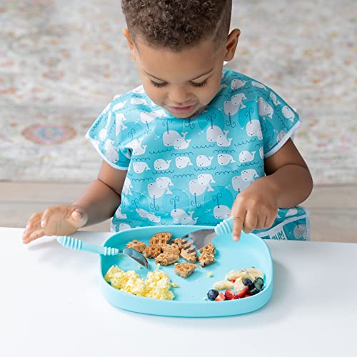 Bumkins Junior Bib, Adjustable Hook & Loop Closure, Catch-All Pocket, Baby-Led Weaning, Waterproof, Machine Washable, Stain & Odour Resistant, BPA Free, 1-3 Years, Whale Design