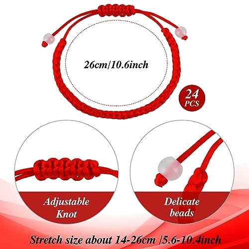 Yolev 24 Pieces Red Rope Bracelet Red Cord Protection Amulet Bracelets Handmade Friendship Bracelet Knotted Kabbalah Lucky Handmade Friendship Bracelets for Women Men