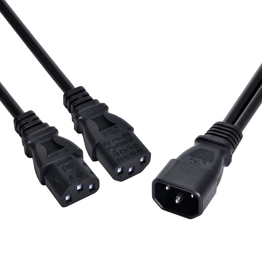 CY Single C14 to Dual C13 5-13R Short Power Y Type Splitter Adapter Cable Cord