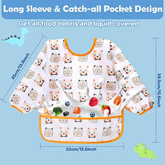 Lictin Baby Bibs with Sleeves, 5 Pcs Waterproof Long Sleeve Bib Unisex Feeding Bibs Apron for Infant Toddler 0-24 Months