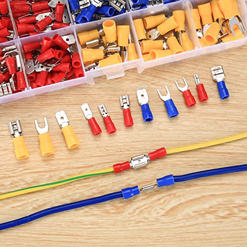 330 Pcs Cable Lugs Set, Electrical Crimp Connectors, Insulated Electrical Male and Female Flat Spade Cable Wire Terminals Connectors, 2.8mm /4.8mm/6.3mm