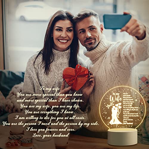 Gifts for Wife, Wife Birthday Gifts, Anniversary Wedding Gifts for Her, Presents for Wife on Valentines Day Christmas Mother's Day Gifts for Her Wife from Husband, Romantic Engraved Night Light