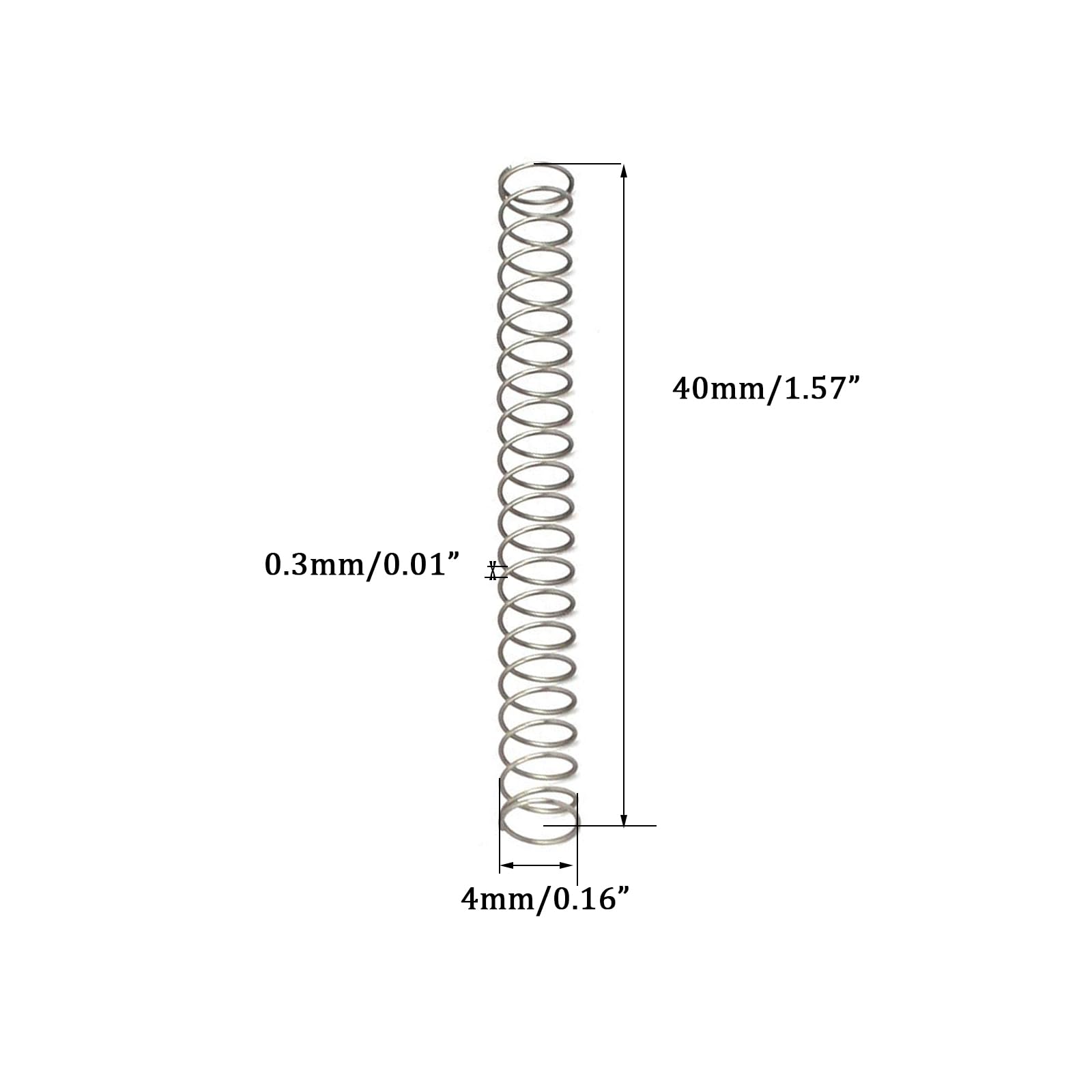 TA-VIGOR 10Pcs Compressed Spring, 4mm OD,0.3mm Wire Size,40mm Free Length Dual Extended Durable Dual Hook Tension Spring for Furniture Screen Doors Repair Projects