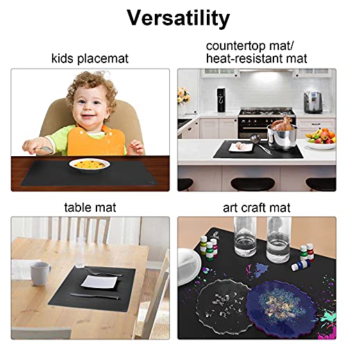 SUPER KITCHEN Non-Stick Silicone Pastry Baking Mat, Dough Rolling Kneading Mat, Heat Resistant Countertop Protector, Placemat, Art Mat, Epoxy Resin Crafts Jewelry Casting Mould Mat, 60×40cm (Black)