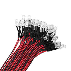 YIXISI 50 PCS 5mm LED Diodes Light, Ultra Bright 12V 20cm Pre Wired, Red