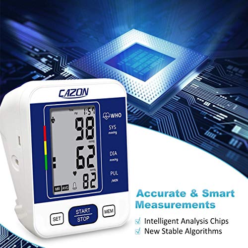 CAZON Blood Pressure Monitors Large Cuff Blood Pressure Machine Medical BP Monitor Upper Arm BP Cuff for Home Use Heart Rate Hypertension Monitor, Cuff 22-40cm LCD Display (Blue)