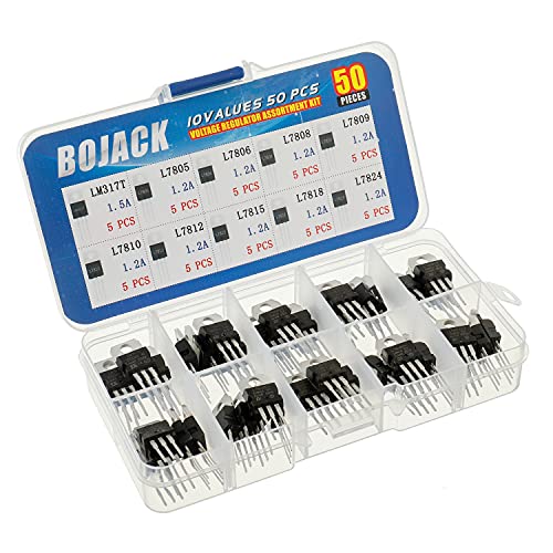 BOJACK 10 Values 50 Pcs LM317 L7805 L7806 L7808 L7809 L7810 L7812 L7815 L7818 L7824 TO-220 Package High Current Positive Voltage Regulator Assortment Kit