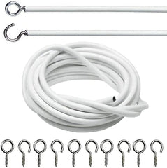 DIVCHI White Window Net Curtain Wire Cord Cable With 8 Hooks & 8 Eyes (2 Meter Net Curtain Wireand8 Hooksand8 Eyes)