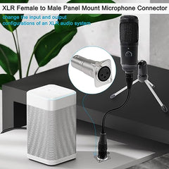 QIANRENON XLR Female to Male Panel Mount Microphone Connector 3 Pin XLR Jack to Plug Mounting Adapter Coupler XLR Feedthrough Mount Socket, for Microphone Mixer Audio Device, Silver