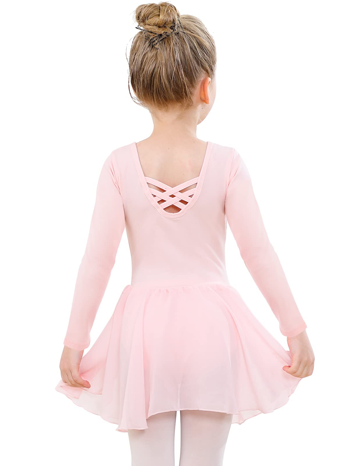 PLIKSUVER Girls Ballet Dress Short Sleeve Ballet Outfit Gymnastics Dance Leotard with Chiffon Skirt