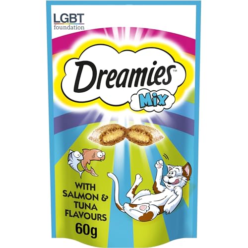 Dreamies Cat Treats, Tasty Snacks with Scrumptious Salmon and heavenly Tuna, 8 Pouches of 60 g