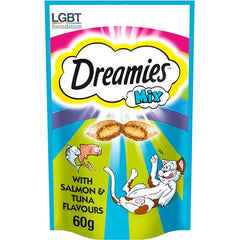 Dreamies Cat Treats, Tasty Snacks with Scrumptious Salmon and heavenly Tuna, 8 Pouches of 60 g