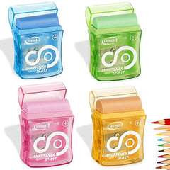 4Pcs Manual Pencil Sharpener, Double-Hole Pencil Sharpener with Container Manual Compact Portable Pencil Sharpenerfor Kids Adults Students School Class Home Office(Yellow,Pink,Green,Blue)