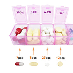 2 Pcs Pill Box Organiser 7 Day One Time a Day Pill Dispenser Storage Case for Medication Supplements Vitamins and Cod Liver Oil