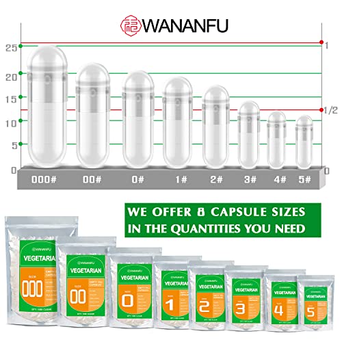 WANANFU Size 1 Empty Capsules Vegetarian (100 Count) Bundle with Micro Lab Spoon with Powder Tamper, Compatible with Capsule Filling Machine