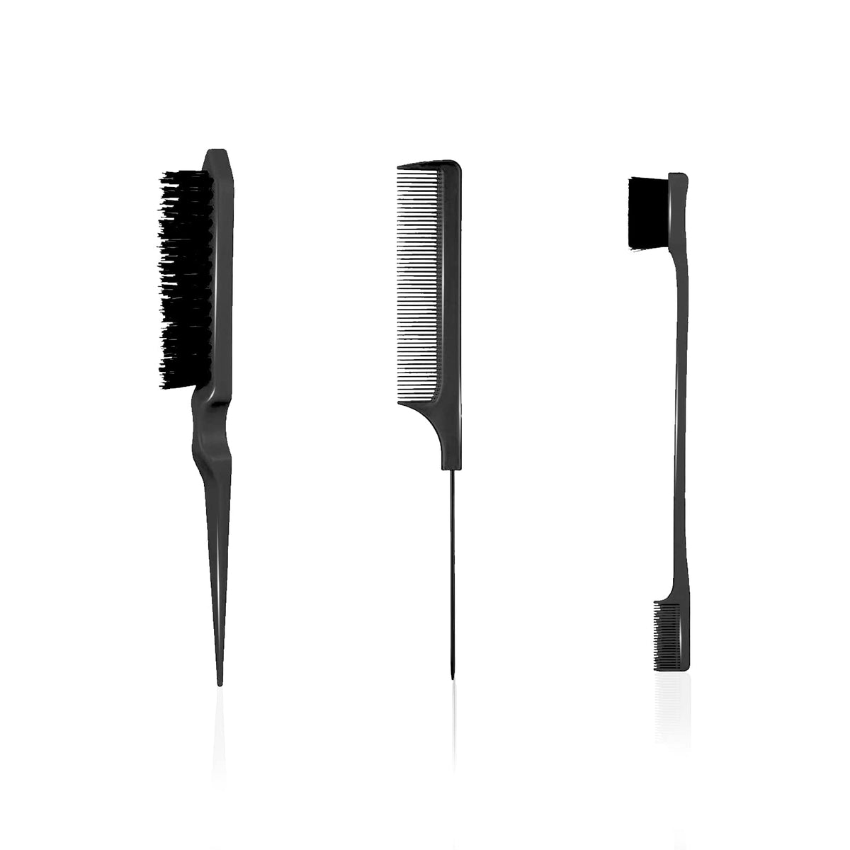 3 Pieces Hair Styling Comb Set Teasing Hair Brush Rat Pin Tail Comb Double-Sided Edge Brush,Hard Bristle Brush,Rat Tail Hair Comb,Back Combing Brushes,Hair Dye Brush