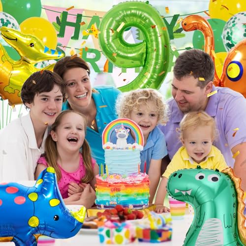 DUGEHO Dino Birthday Deco 9 Year, Dino Balloons Garland Set,Dino Green Balloons Wedding for Jungle Style or Baby Shower, Party Supplies Dinosaur Themed Birthday Decorations