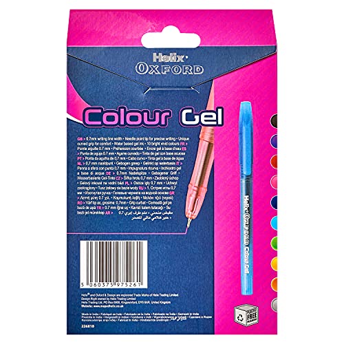 Helix Oxford Colour Gel Pens (x10 Pack Assorted Colours) with Plastic Free Packaging, 10 Count (Pack of 1)